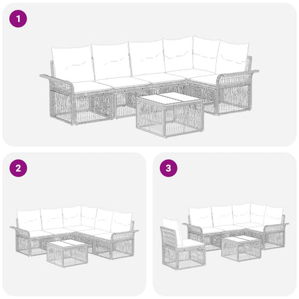 Havesofa Sæt 6 stk. Sort polyrattan
