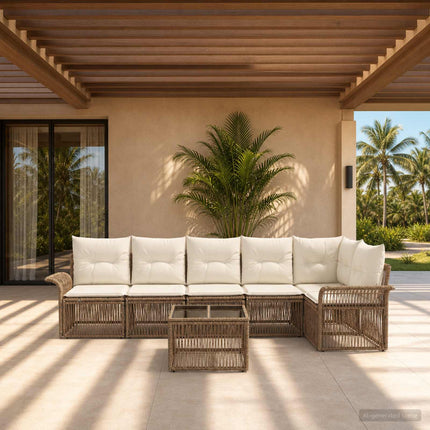 Havesofa Sæt 7 stk. Beige polyrattan