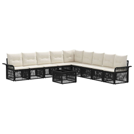 Havesofa Sæt 10 stk. Sort polyrattan