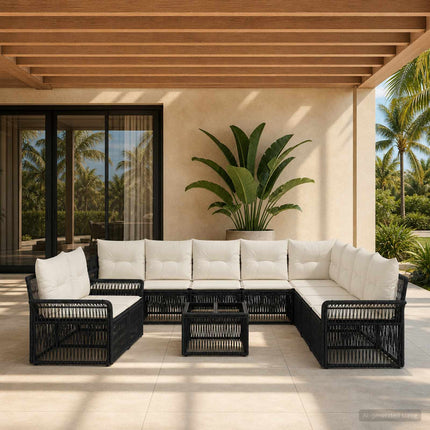 Havesofa Sæt 11 stk. Sort polyrattan