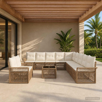 Havesofa Sæt 12 stk. Beige polyrattan