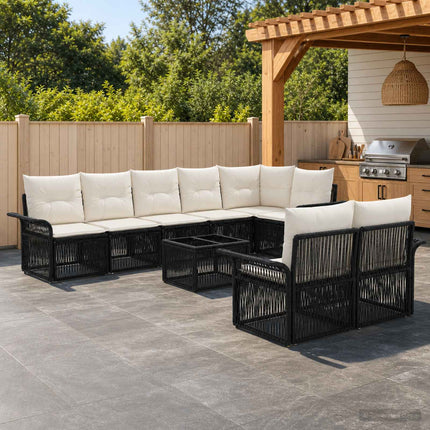 Havesofa Sæt 9 stk. Sort polyrattan