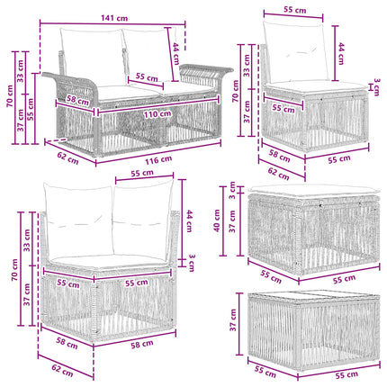 Havesofa Sæt 8 stk. Sort polyrattan