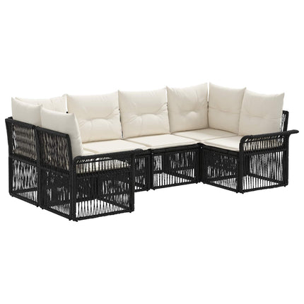 Havesofa Sæt 6 stk. 6-Antal sæder Sort polyrattan