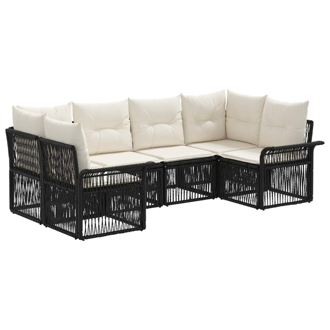 Havesofa Sæt 6 stk. 6-Antal sæder Sort polyrattan