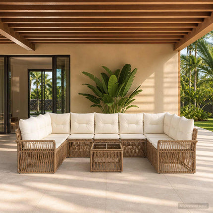 Havesofa Sæt 10 stk. Beige polyrattan
