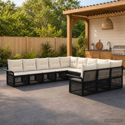 Havesofa Sæt 11 stk. Sort polyrattan