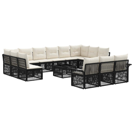 Havesofa Sæt 14 stk. Sort polyrattan