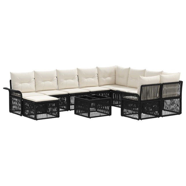 Havesofa Sæt 11 stk. Sort polyrattan