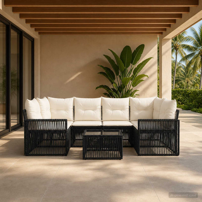 Havesofa Sæt 7 stk. Sort polyrattan