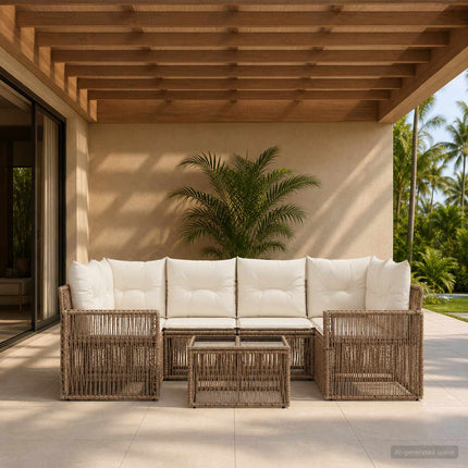 Havesofa Sæt 7 stk. Beige polyrattan