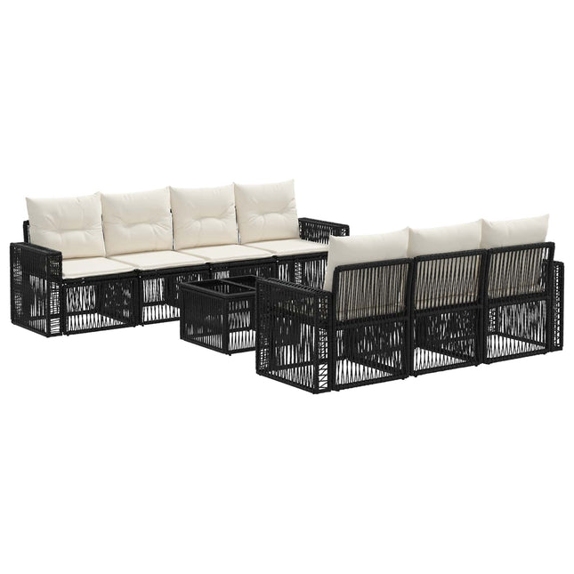 Havesofa Sæt 8 stk. Sort polyrattan