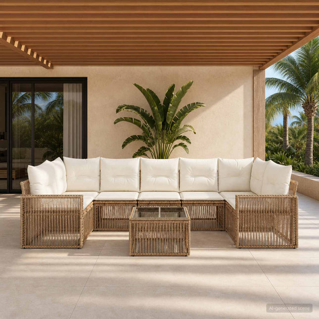 Havesofa Sæt 8 stk. Beige polyrattan
