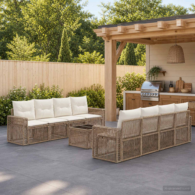Havesofa Sæt 9 stk. Beige polyrattan