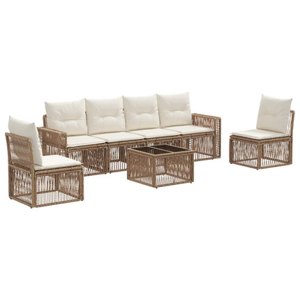 Havesofa Sæt 7 stk. Beige og cremehvid polyrattan