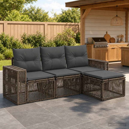 Havesofa Sæt 4 stk. Grå og Mørkegrå polyrattan