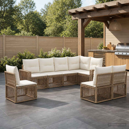 Havesofa Sæt 8 stk. Beige og cremehvid polyrattan
