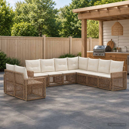 Havesofa Sæt 9 stk. Beige og cremehvid polyrattan