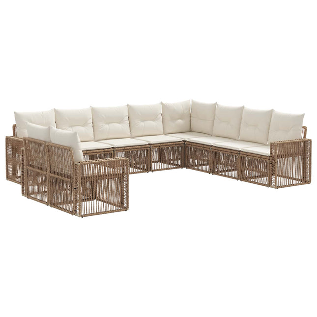 Havesofa Sæt 10 stk. Beige og cremehvid polyrattan