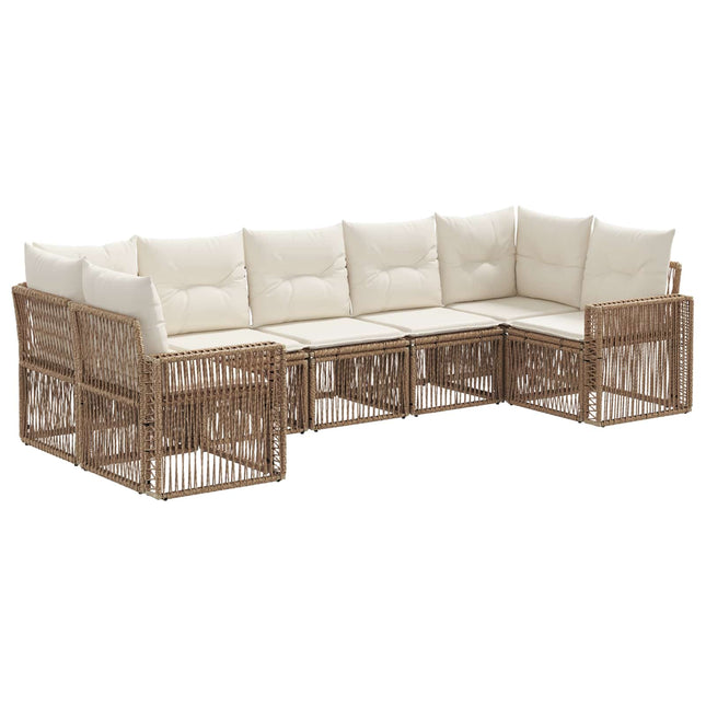 Havesofa Sæt 7 stk. 7-Antal sæder Beige og cremehvid polyrattan