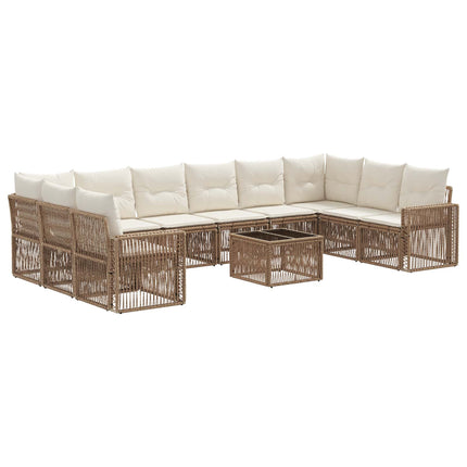 Havesofa Sæt 11 stk. Beige og cremehvid polyrattan