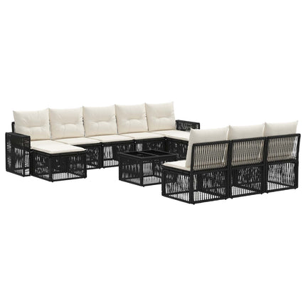 Havesofa Sæt 11 stk. Sort og Cremehvid polyrattan