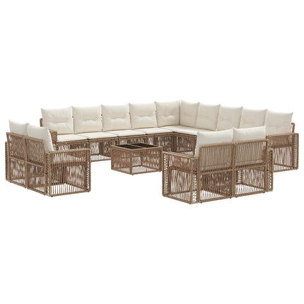 Havesofa Sæt 14 stk. Beige og cremehvid polyrattan