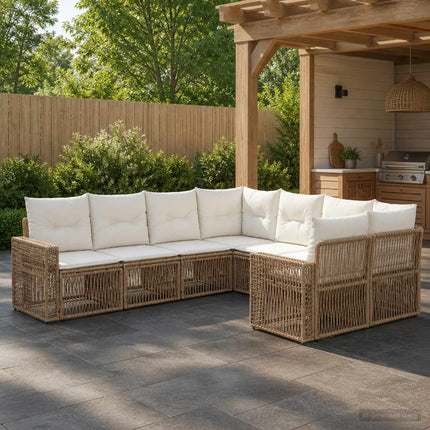 Havesofa Sæt 8 stk. 8-Antal sæder Beige og cremehvid polyrattan
