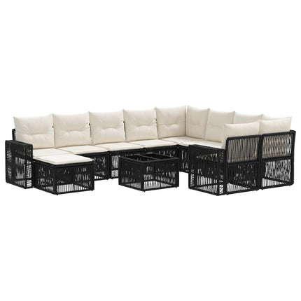 Havesofa Sæt 11 stk. Sort polyrattan