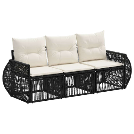Havesofa Sæt 3 stk. Sort og Cremehvid polyrattan