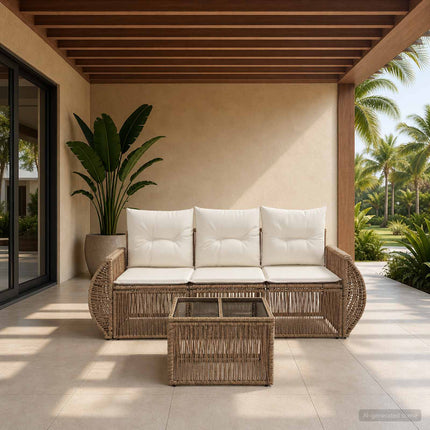 Havesofa Sæt 4 stk. Beige og cremehvid polyrattan
