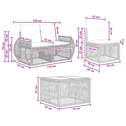 Havesofa Sæt 6 stk. Sort polyrattan