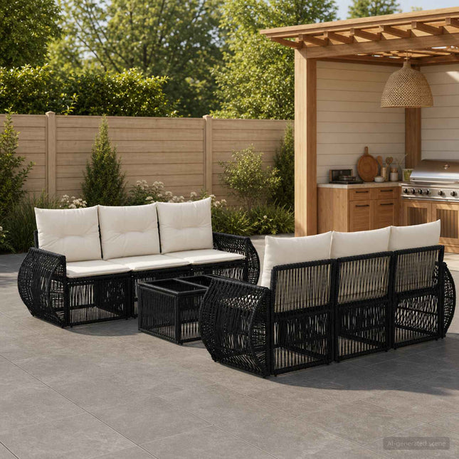 Havesofa Sæt 7 stk. Sort polyrattan