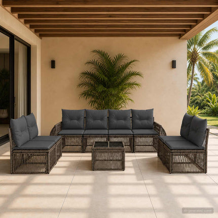 Havesofa Sæt 9 stk. Grå og Mørkegrå polyrattan
