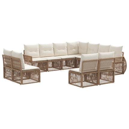 Havesofa Sæt 11 stk. Beige og cremehvid polyrattan