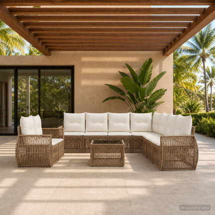 Havesofa Sæt 10 stk. Beige og cremehvid polyrattan