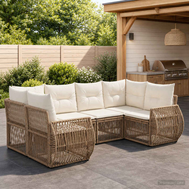 Havesofa Sæt 6 stk. 6-Antal sæder Beige og cremehvid polyrattan