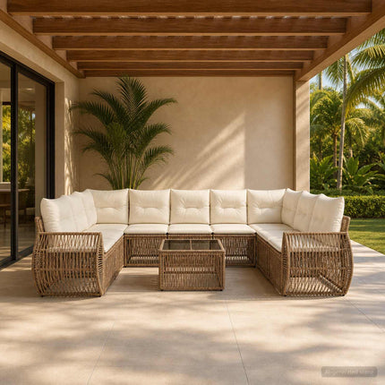 Havesofa Sæt 10 stk. Beige og cremehvid polyrattan