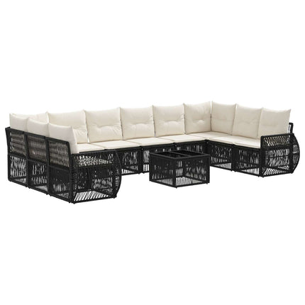 Havesofa Sæt 11 stk. Sort og Cremehvid polyrattan