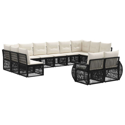 Havesofa Sæt 12 stk. Sort og Cremehvid polyrattan