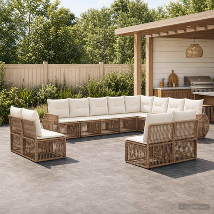 Havesofa Sæt 12 stk. Beige og cremehvid polyrattan