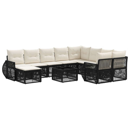 Havesofa Sæt 11 stk. Sort polyrattan