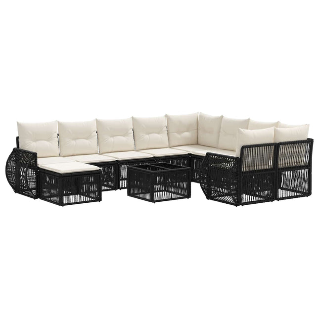 Havesofa Sæt 11 stk. Sort polyrattan