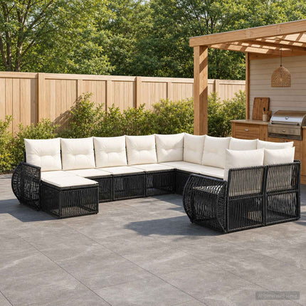 Havesofa Sæt 11 stk. Sort polyrattan