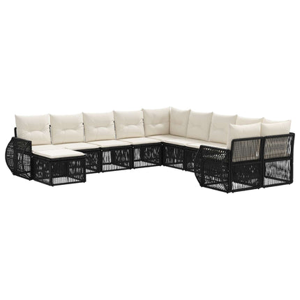 Havesofa Sæt 11 stk. Sort polyrattan