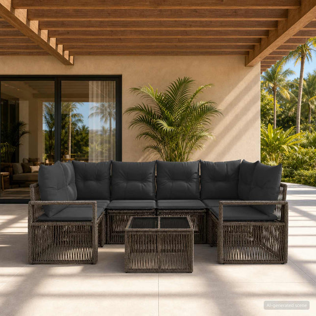 Havesofa Sæt 7 stk. Grå polyrattan