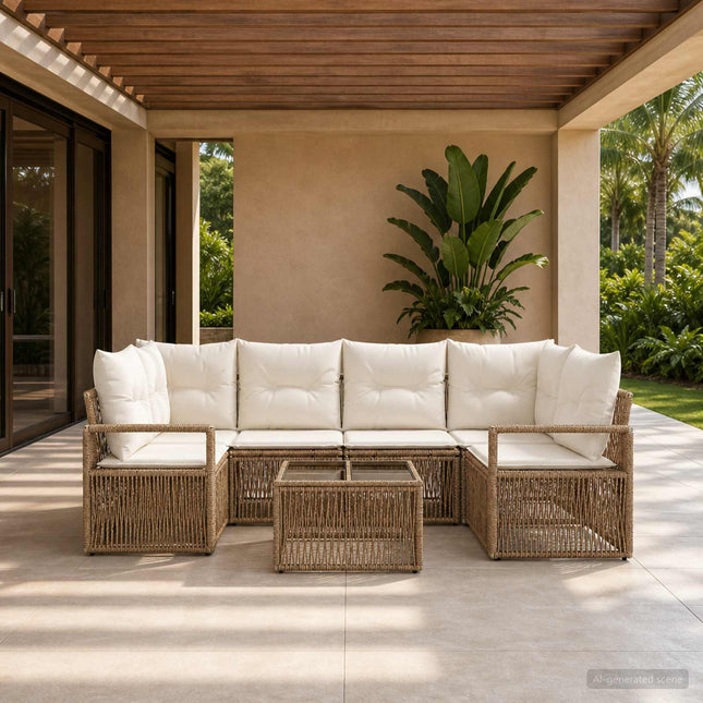 Havesofa Sæt 7 stk. Beige polyrattan
