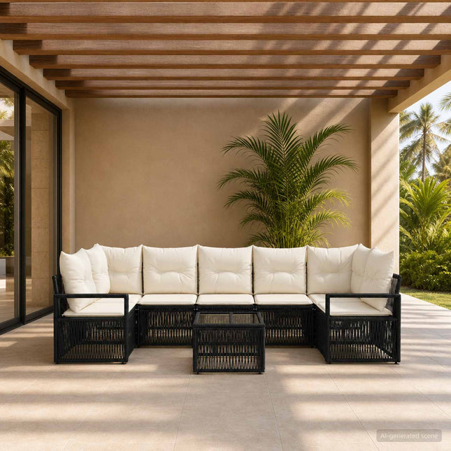 Havesofa Sæt 8 stk. Sort polyrattan