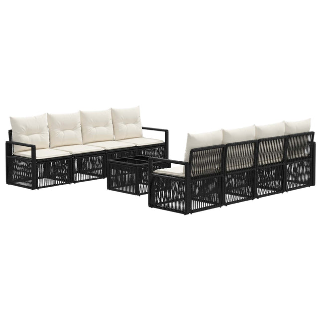 Havesofa Sæt 9 stk. Sort polyrattan