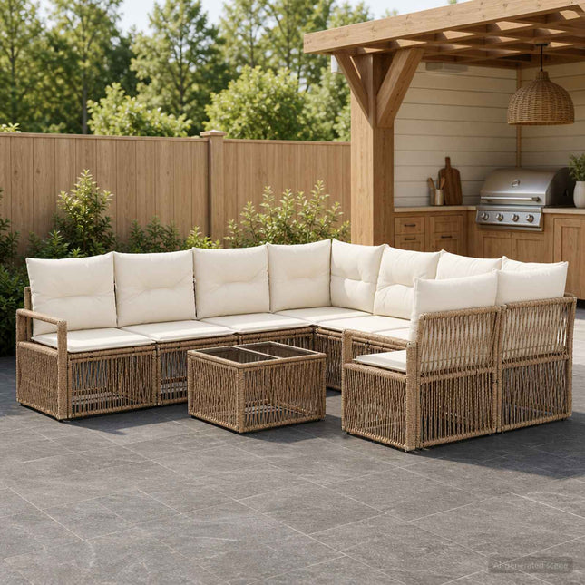 Havesofa Sæt 9 stk. Beige polyrattan